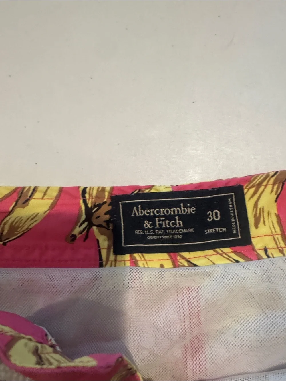 Abercrombie & Fitch Pink Swim Trunks with Yellow Banana Motif